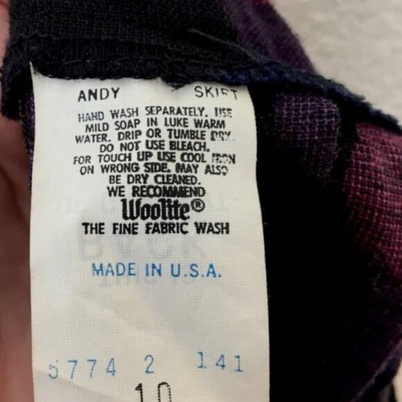 80s Secretary Librarian Skirt Andy Sz 10 Made in USA USA Purple/Red/Olive/Blue - Picture 5 of 12